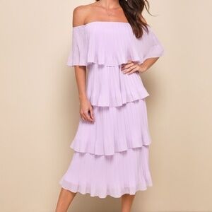 Lulus Gala Ready Lavender Off-the-shoulder Ruffle Midi Dress Purple - Size M